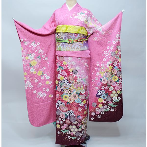 振袖 正絹 着物単品 仕立て上がり 百花繚乱 金駒刺繍 ラメ 菊 ピンク地 