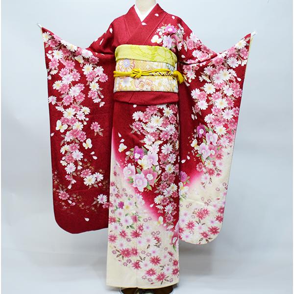 振袖 正絹 着物単品 仕立て上がり 百花繚乱 金刺繍 赤地 成人式 結納 