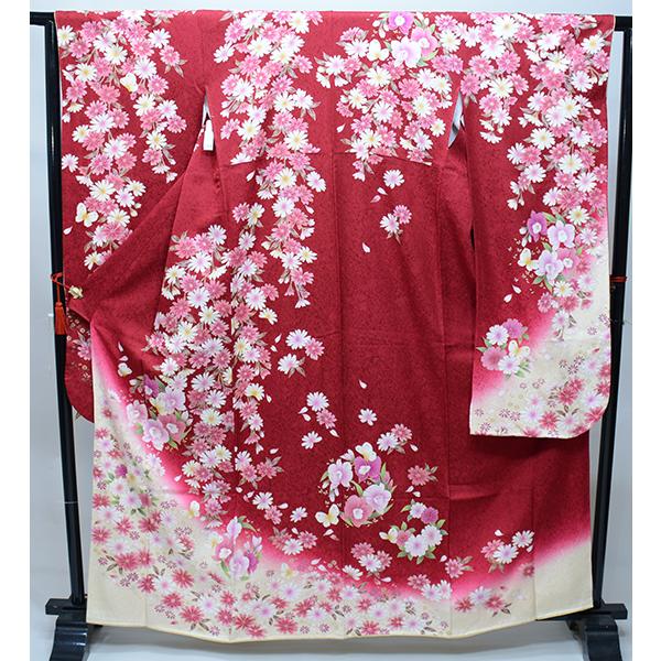 振袖 正絹 着物単品 仕立て上がり 百花繚乱 金刺繍 赤地 成人式 結納 