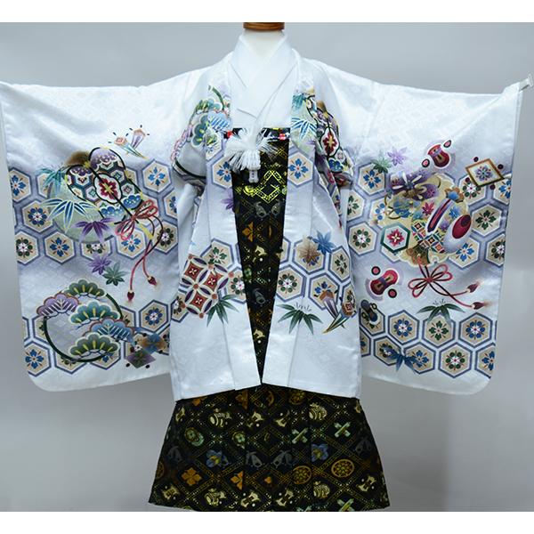 七五三 五歳 男児 羽織袴フルセット 着物 L寸 金刺繍 豪華絢爛 綸子地 