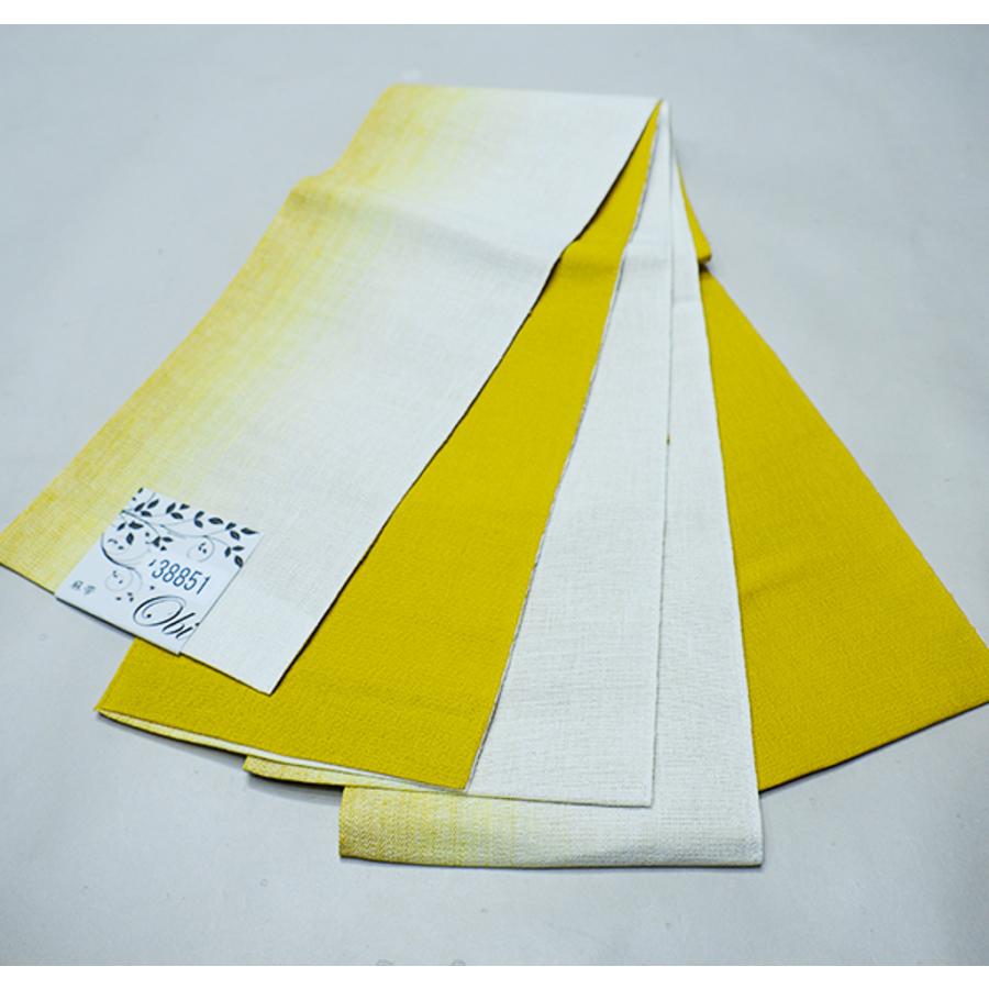 半幅帯 麻帯 浴衣帯 麻100% 日本製 辛子色×白色 メール便可 新品（株