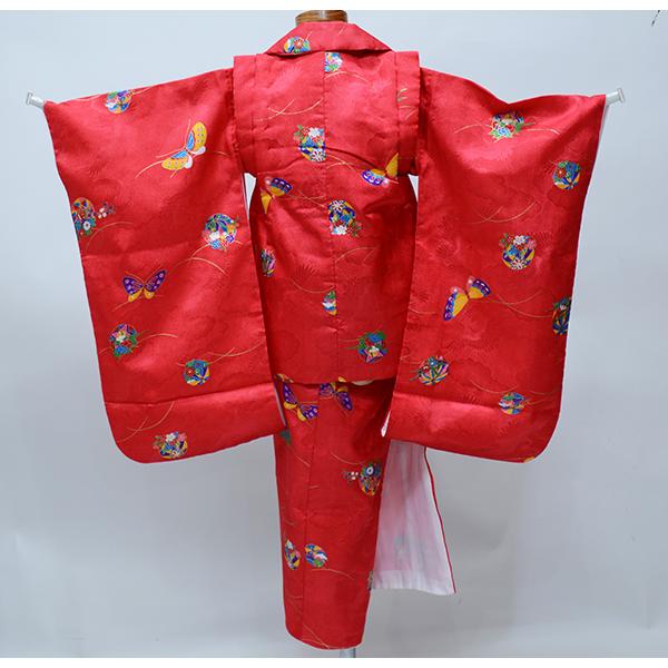 七五三 三歳 女児 被布着物セット 赤色 鞠 蝶々 3歳 3才 三才 女の子