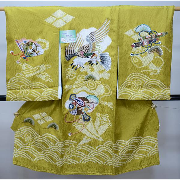 お宮参り 産着 男児 正絹 総刺繍 疋田鹿子柄 のしめ 鷹 NO39468