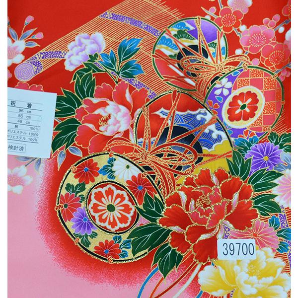 お宮参り 産着 のしめ 女児 女の子 正絹 羽二重 金刺繍 鼓 赤地 祝着 