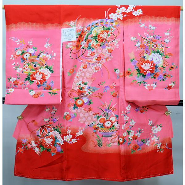 お宮参り 産着 のしめ 女児 女の子 正絹 羽二重 金刺繍 扇子 赤地 