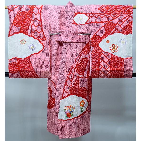 お宮参り産着 正絹 のしめ 女児 着物 高級 絞り 総刺繍 綸子地 赤地