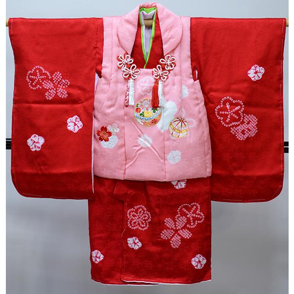 七五三 三歳 女児 被布着物セット 正絹 夢想 絞り 被布に刺繍 ピンク