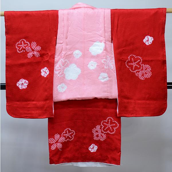 七五三 三歳 女児 被布着物セット 正絹 夢想 絞り 被布に刺繍 ピンク 