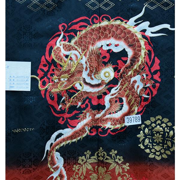 七五三 五歳 男児 羽織袴フルセット 着物 金刺繍 綸子地 黒地 龍 豪華 