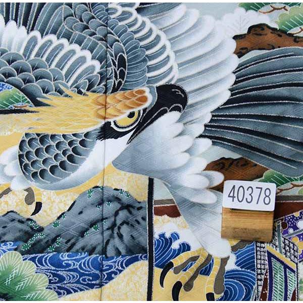 七五三 五歳 男児 羽織・着物・襦袢3点セット 綸子地 白地×濃紺