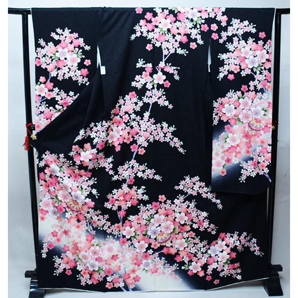 振袖 正絹 着物単品 仕立て上がり 百花繚乱 金駒縫 黒地 成人式 結納 