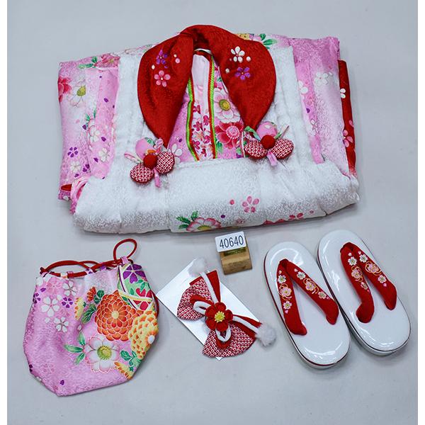 七五三☆三歳お祝着☆新品☆4点セット☆ポリエステル☆被布 七五三 着物 3歳 女の子 被布セット KOHARU 「白、白緑色 牡丹に