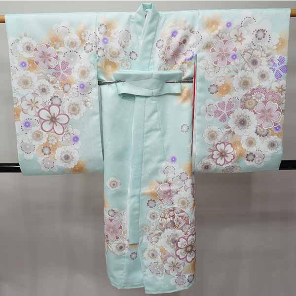 お宮参り 産着 女児 合繊 豪華絢爛 のしめ 金駒縫 綸子地 淡く薄い水色 