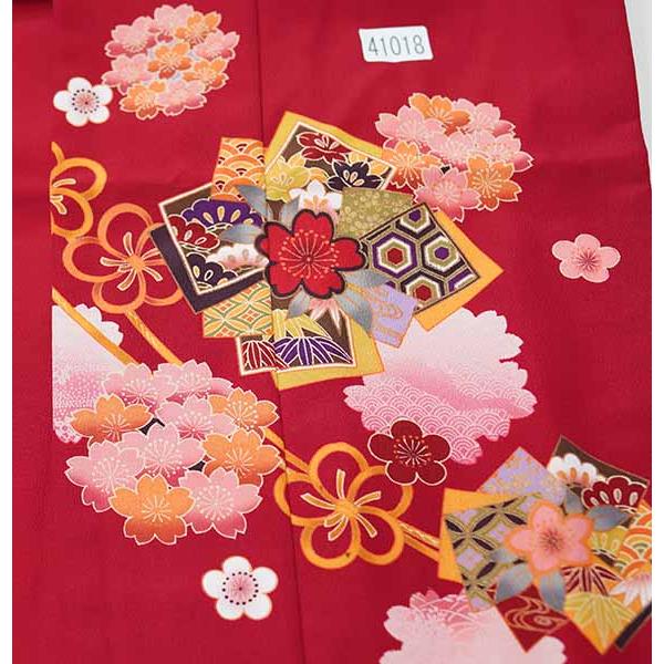 七歳 女児 着物と長襦袢セット 赤色 日本製 刺繍入り半襟付き NO41029