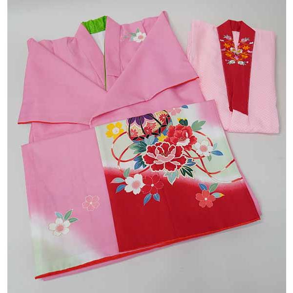 ★最終掲載★七歳お祝い着物 新品お仕立上がり 長襦袢付 七歳 7歳 7才 七才 女児 着物と長襦袢セット 仕立て上がり ピンク 鞠