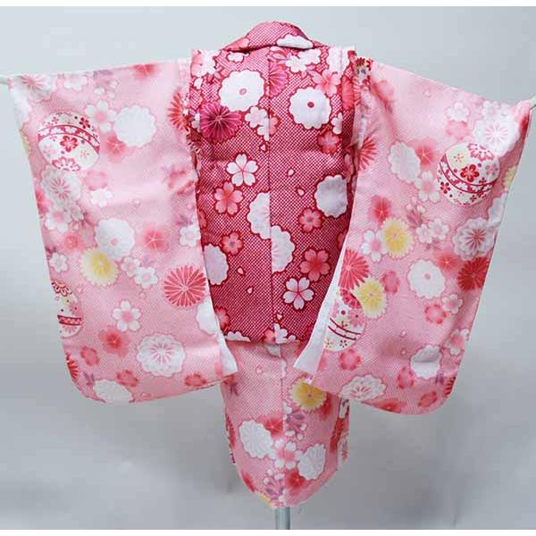 七五三 三歳 女児 被布着物フルセット 百花繚乱 赤色×ピンク 祝着 三才