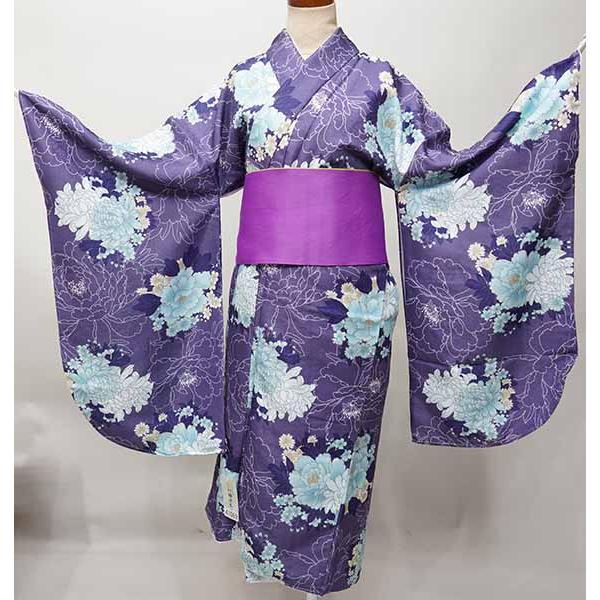 二尺袖着物 単品 仕立て上がり 着物丈はショート丈 くすみパープル 