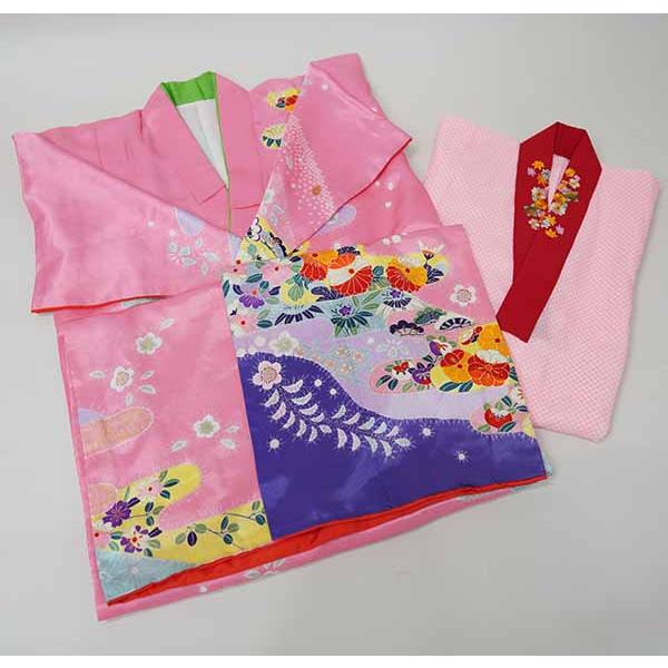七歳 7歳 7才 七才 女児 着物と長襦袢セット 仕立て上がり ピンク×紫