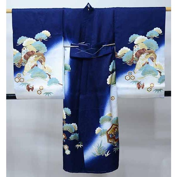 お宮参り 産着 のしめ 男児 男の子 正絹 綸子地 豪華絢爛 紺地 兜 祝着  