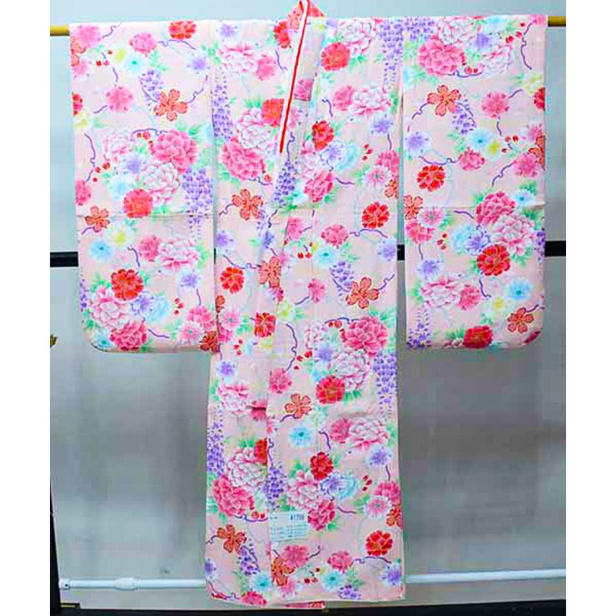 七五三 七歳 女児 着物と長襦袢の2点セット 合繊 ピンク 百花繚乱