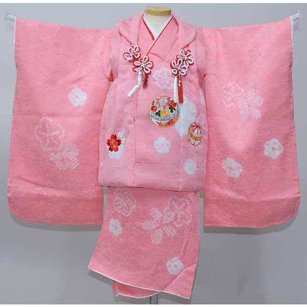 七五三 三歳 女児 被布着物セット 正絹 絞り 被布に刺繍入り ピンク