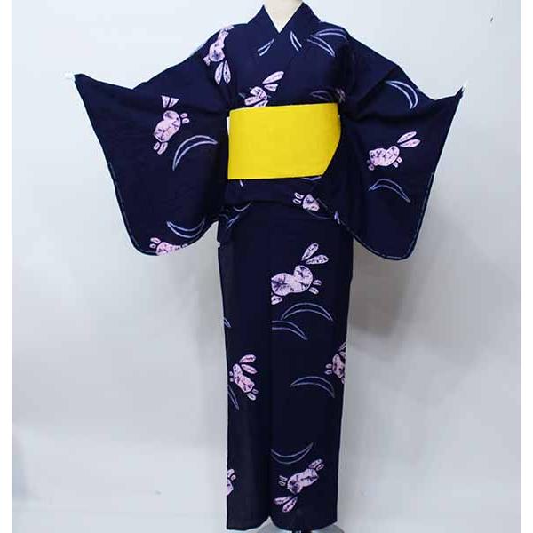 【新品】浴衣 単品 女性用 本場 有松 絞り 小夜子 綿100％ うさぎ 黒 浴衣 単品 仕立て上がり 女性用 本場 有松 絞り 小夜子 綿100％ 茄子紺