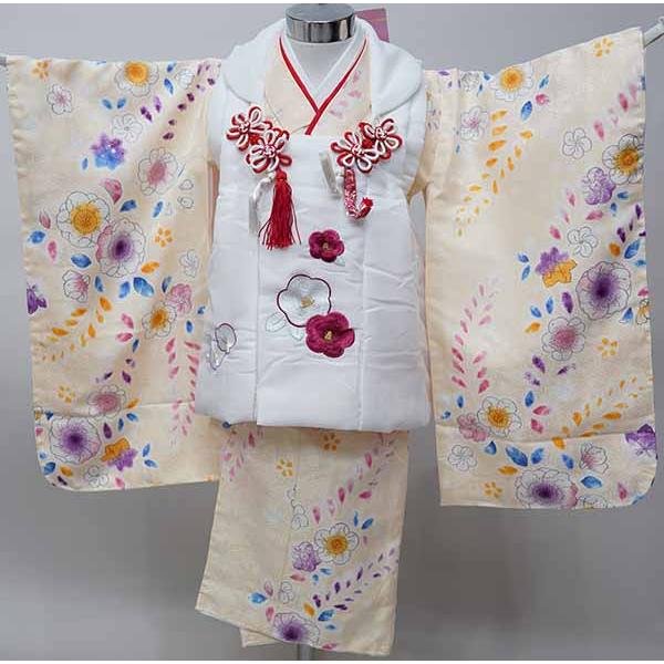 七五三 三歳 女児 被布着物フルセット 被布に刺繍入り 伊達襟付き ピンク色 七五三 三歳 女児 被布着物フルセット 被布に刺繍入り 伊達襟付き