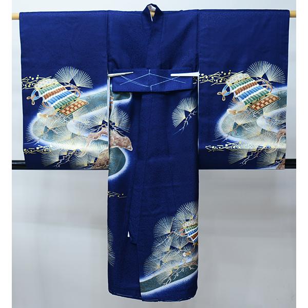 お宮参り 産着 のしめ 男児 男の子 正絹 綸子地 豪華絢爛 金刺繍 紺色 兜 祝着 一つ身 掛け着 熨斗目 新品 (株) 安田屋 NO42700_2
