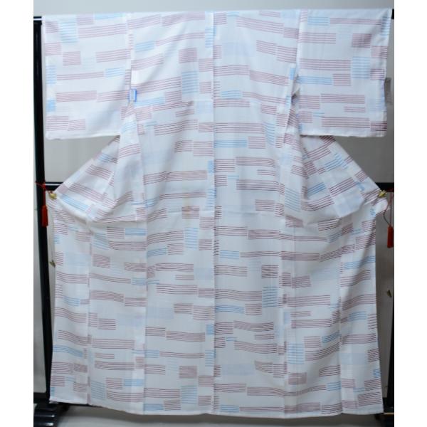 小紋 夏用 単衣 仕立て上がり 単品 Mサイズ ポリエステル100％ 白色