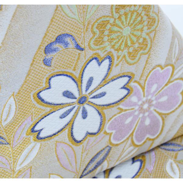 袋帯 正絹 西陣織 花文庫 作り帯 結び帯 着付け不要 金×銀 新品（株 