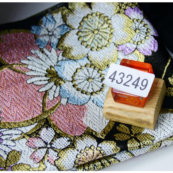 袋帯 正絹 西陣織 花文庫 作り帯 結び帯 着付け不要 黒×金 新品（株 