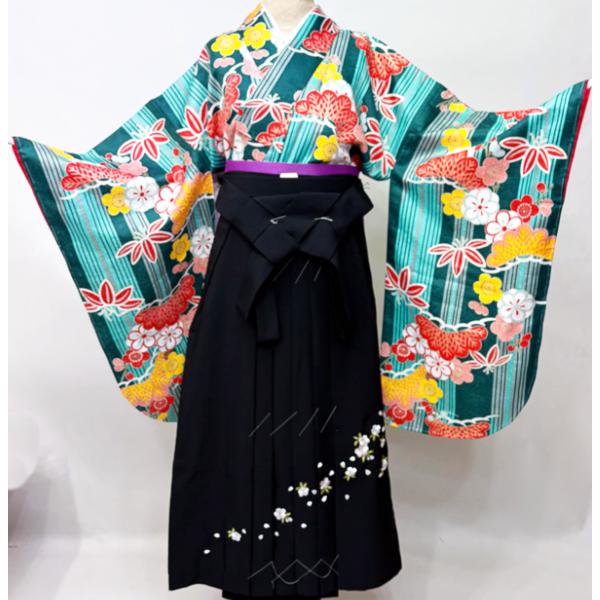 二尺袖 着物袴フルセット ジュニア用へ直し 135〜150cm 深緑色 仕立て 