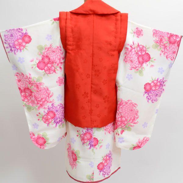 七五三 三歳 女児 女の子 祝着被布着物フルセット 小町変わり柄 白色