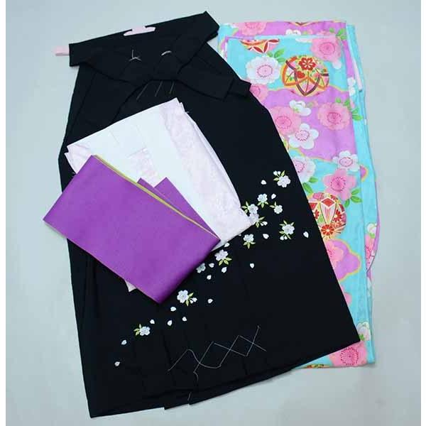 二尺袖 着物 袴 フルセット 百花斉放 水色 袴変更可能 卒業式 新品（株 