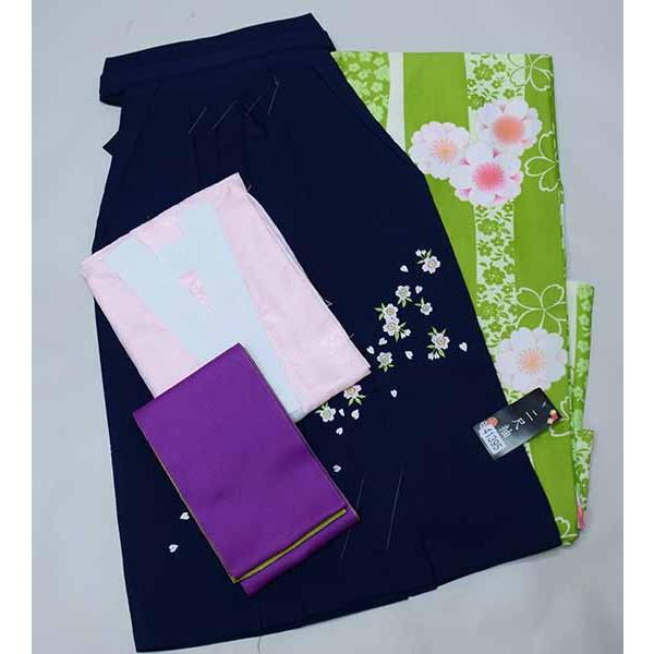 二尺袖 着物 袴フルセット 小紋 着物丈は着付けし易いショート丈 抹茶 