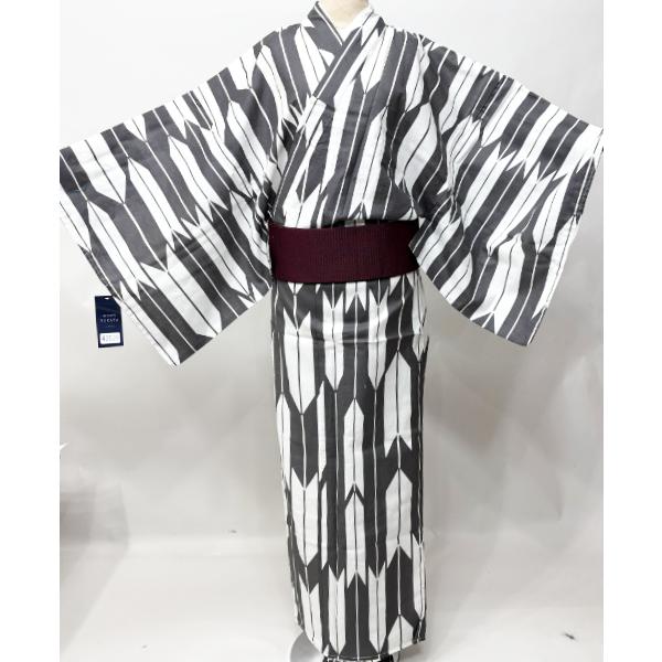 浴衣 単品 男性用 仕立て上がり LLサイズ 綿100％ 白×焦げ茶 矢羽柄