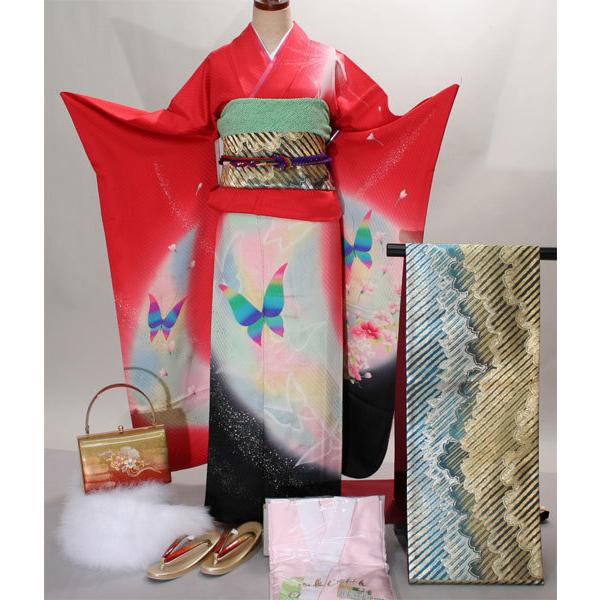 振袖 お召しもの フルセット 正絹 小物まで20点一揃い完全揃う 7昼日なか賃借（株）安田屋【賃借】R07 レディースファッション-着物、浴衣