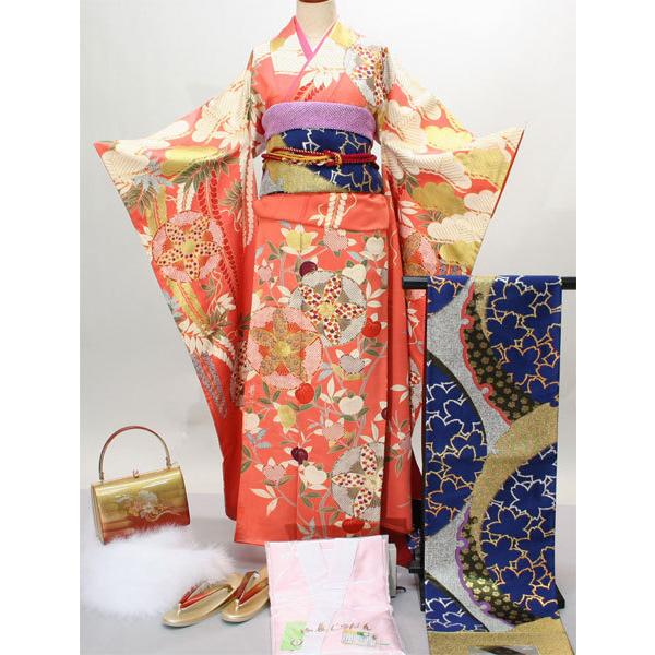 正絹 振り袖 セット 金 赤 蝶 振袖 振り袖 成人式 フルセット 正絹 暗