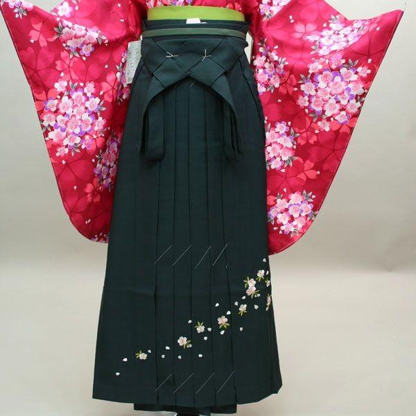 刺繍袴 単品 女性用 行灯袴 ヘラあり 濃緑地 袴下87cm 適合身長145 