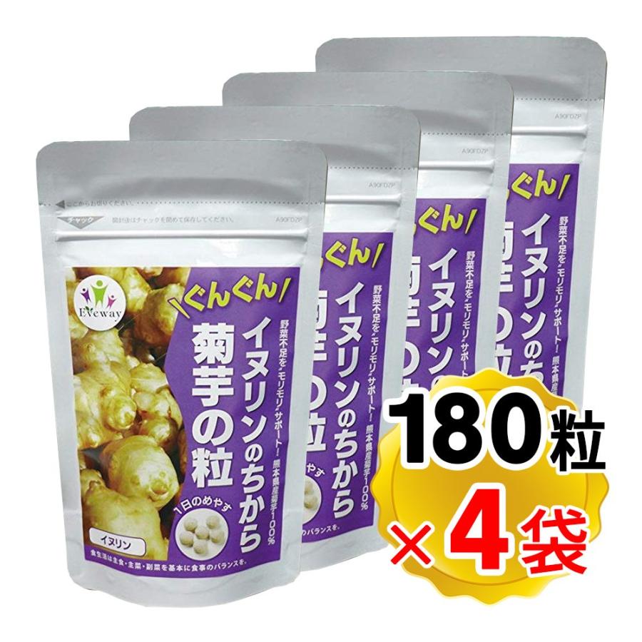 イヌリンのちから 菊芋の粒 1袋180粒×4袋セット キクイモ 国産 無農薬 
