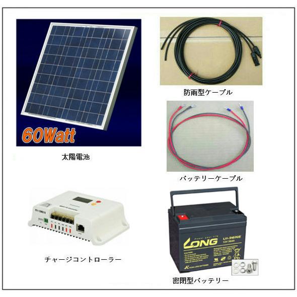 家庭用ソーラー発電、充電器セット ソーラー発電-60W・バッテリー充電セット・家庭用蓄電池キット