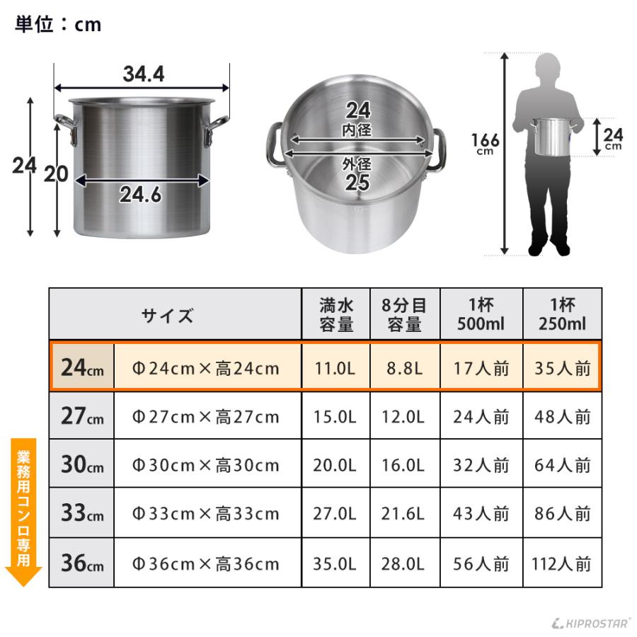 寸胴鍋　と　鍋蓋　24cm ステンレス半寸胴鍋 IH対応 24cm 蓋付 KIPROSTAR 鍋 カレー鍋 スープ