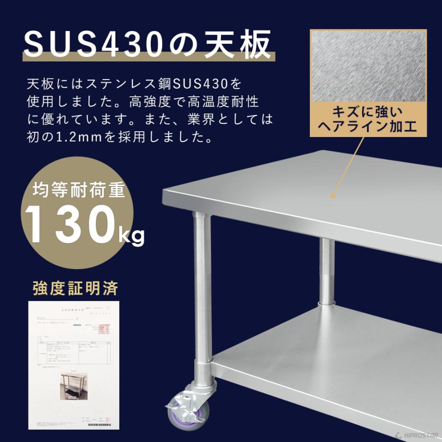 ステンレス 作業台 キャスター付き 業務用 調理台 700×450×850 板厚1.2