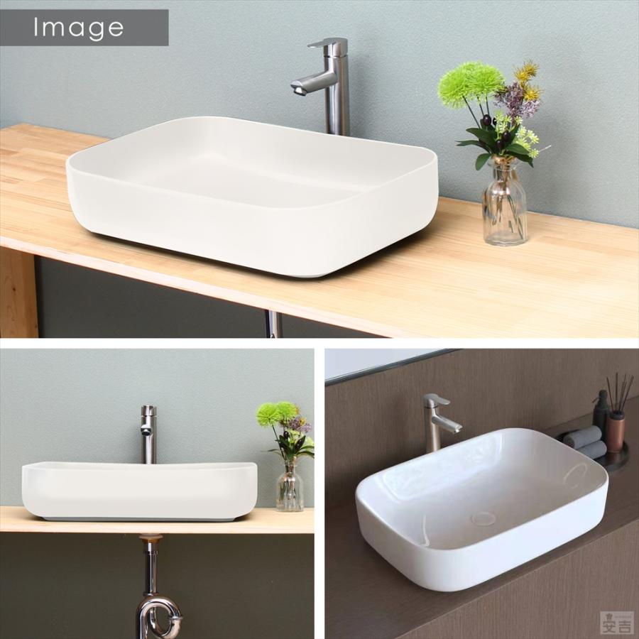 洗面ボウル 排水金具セット 長角型 60.5cm×42cm 手洗器 排水金具付き