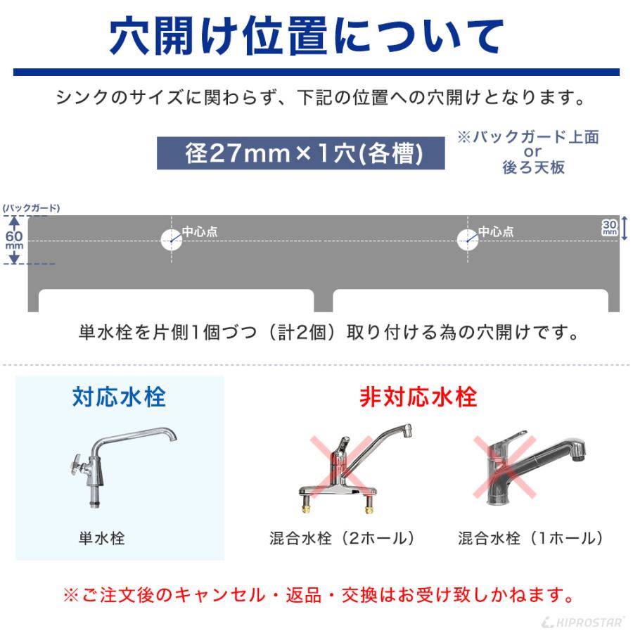 工賃】業務用ステンレスシンク KSシリーズ用 穴開けオプション (2槽式