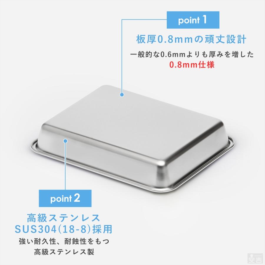 ステンレスバット 深型 (15枚取サイズ) 30cm×24cm 業務用 角バット