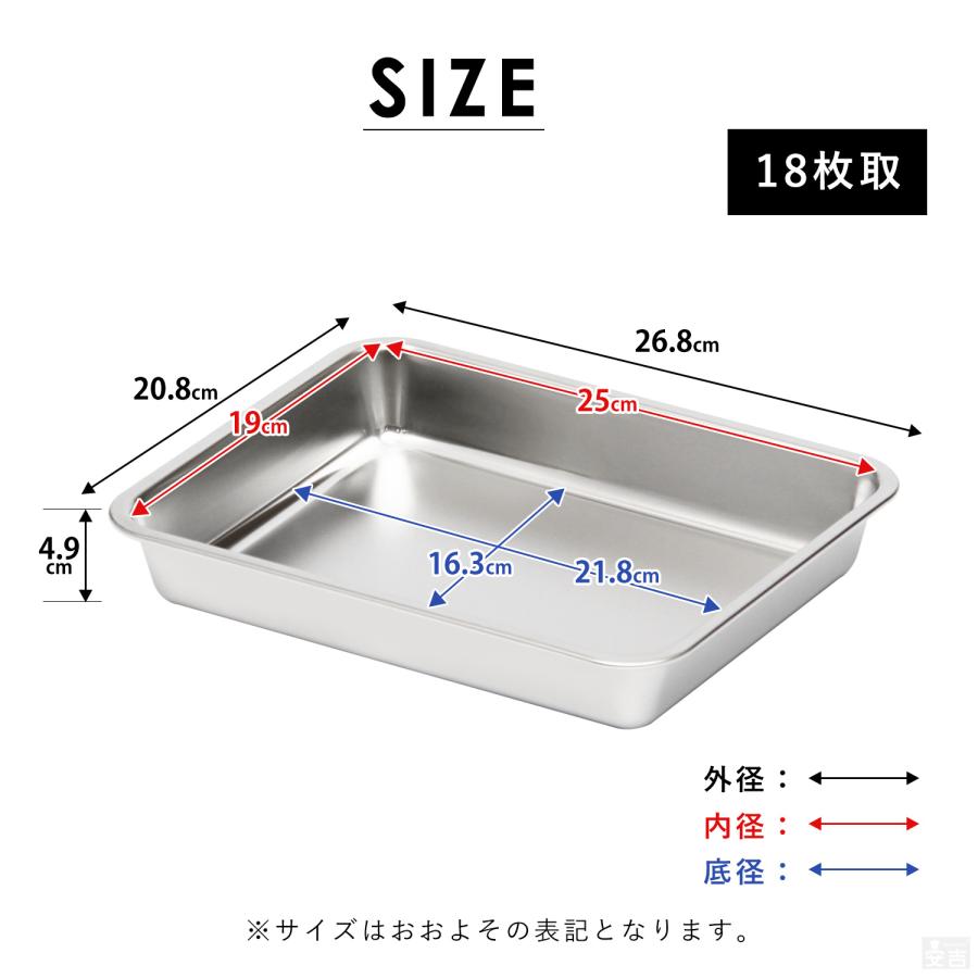 ステンレスバット 深型 (18枚取サイズ) 26cm×20cm 業務用 角バット