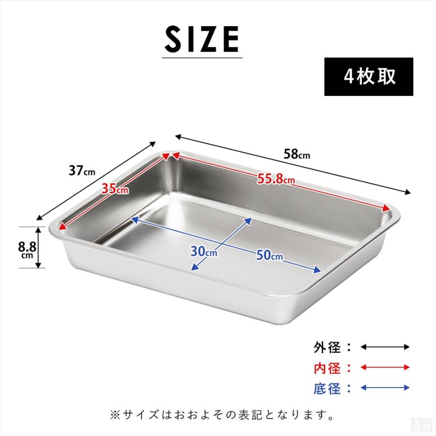 ステンレスバット 深型 (4枚取サイズ) 58cm×37cm 業務用 角バット