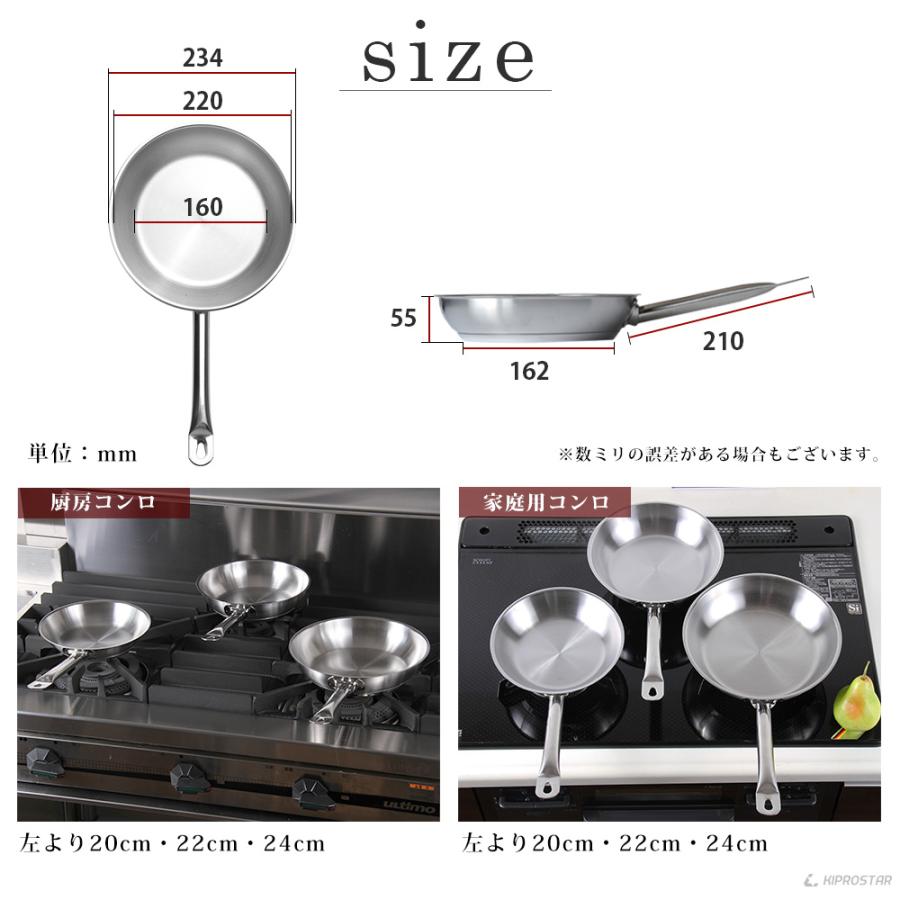 ステンレスフライパン 22cm IH対応 業務用 ステンレス コーティング
