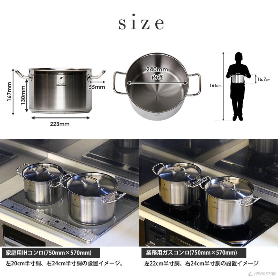 キプロスター　IH対応　寸胴鍋　24cm Amazon | 業務用 IH対応 ステンレス寸胴鍋24cm (蓋付) 満水11L 底面3層